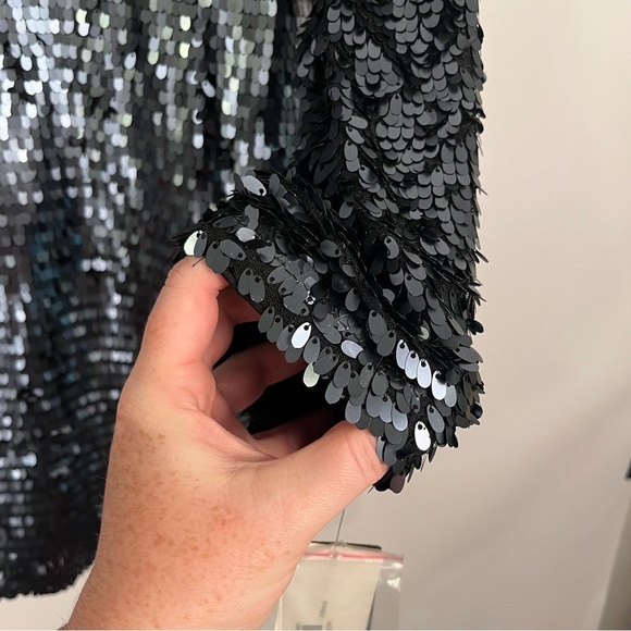 French Connection Bisma Sequin Long Sleeve Faux Wrap Cocktail Dress sz 12 NWT - Picture 11 of 15